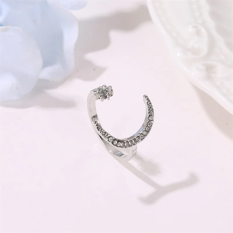 Womens Ring Zircon Moon Star Ring for Women