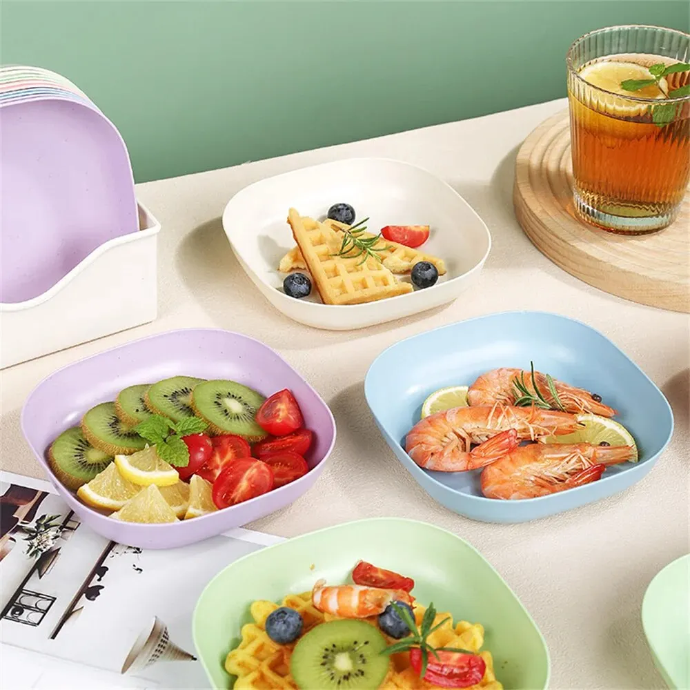 10Pcs Plastic Dinner Plates Multi-function Spit Bone Dish Round Square Set