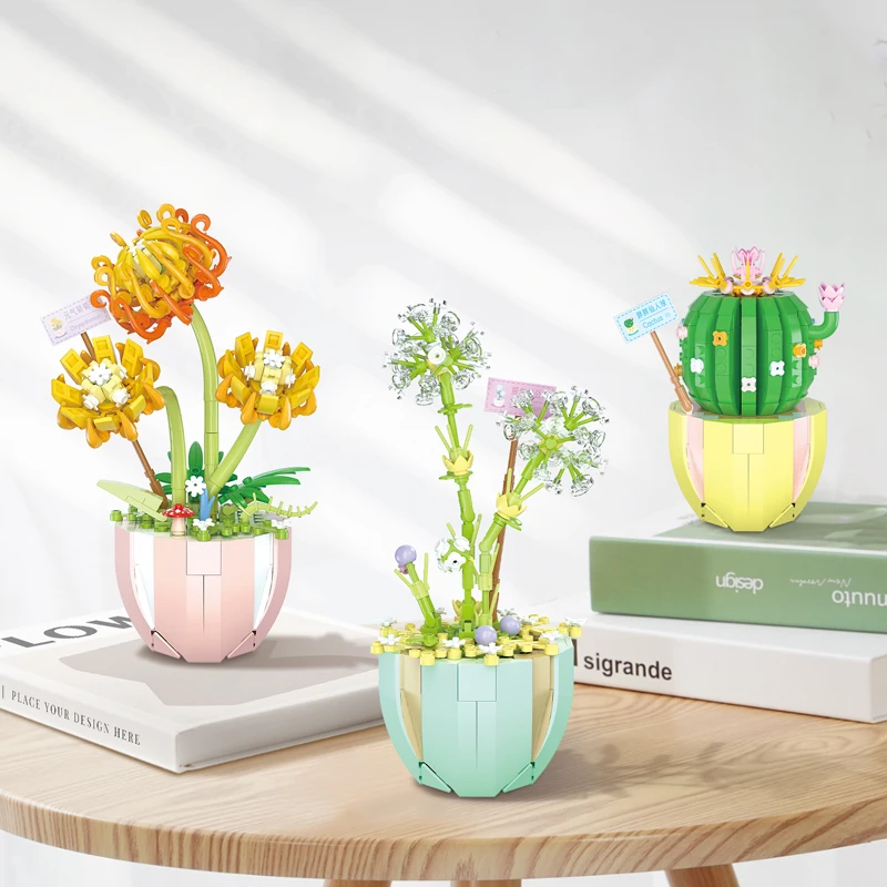 Mini Bricks Building Set with Artificial Flowers
