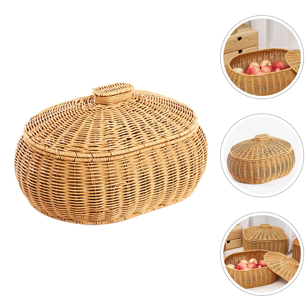 

Rattan Woven Basket Versatile Weaving Container With Lid Multi-purpose Egg Fruit Decorate Secure Food Storage Basket