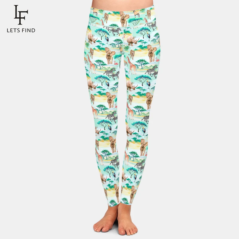 

LETSFIND Fashion Women Leggings Animal Print Giraffe Flamingo Elephant Design Leggins High Quality High Elasticity Pants