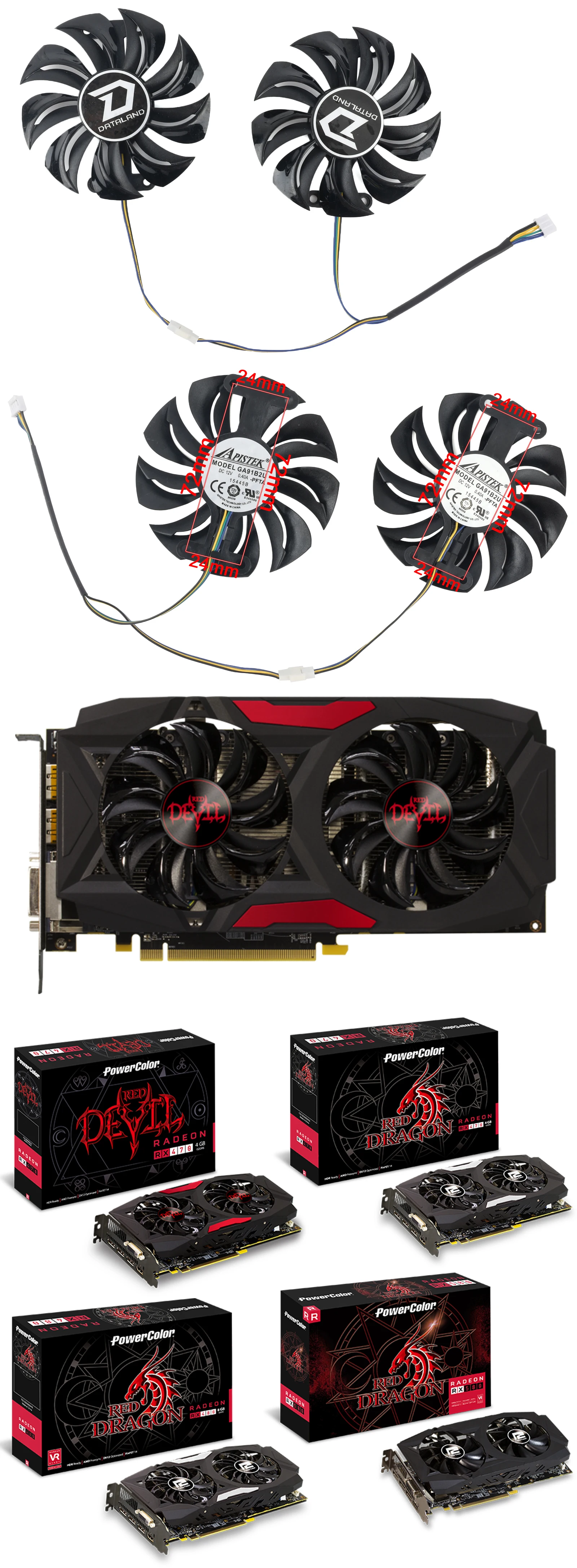 Description Picture 2 of itemGA91S2U PowerColor Red Devil RX580 GPU Cooler Cooling Fan For Radeon Red Dragon AX RX 480 470 580 Video Cards As Replacement Fan