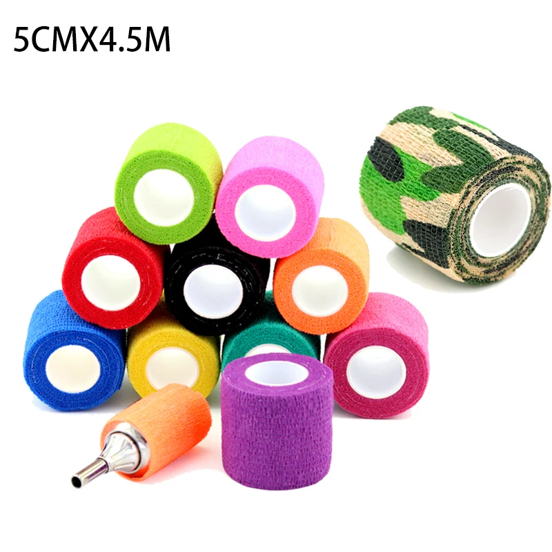 12pcs/Lot 5*450cm Disposable Cohesive Tattoo Grip Tape Wrap Elastic Bandage Rolls For Tattoo Machine Grip Tube Accessories riding air snow sled tube pvc hockey grip hockey tape air hockey hockey puck