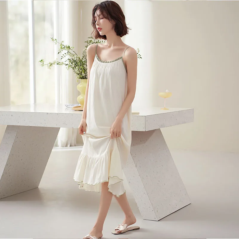 

Sexy Spaghetti Strap Women Long Nightgowns Cotton Night Dress Casual Home Dress Sling Night Shirt Sleepwear Nightwear