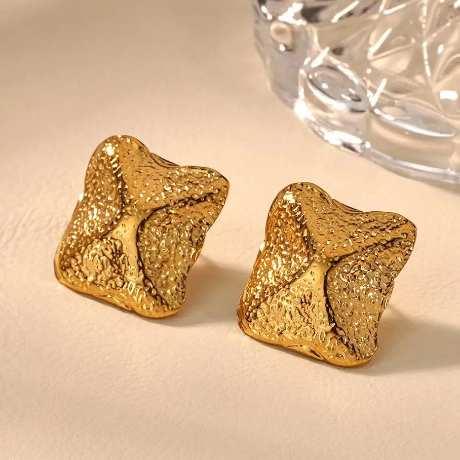 Stainless Steel Geometric Texture Earrings for Women