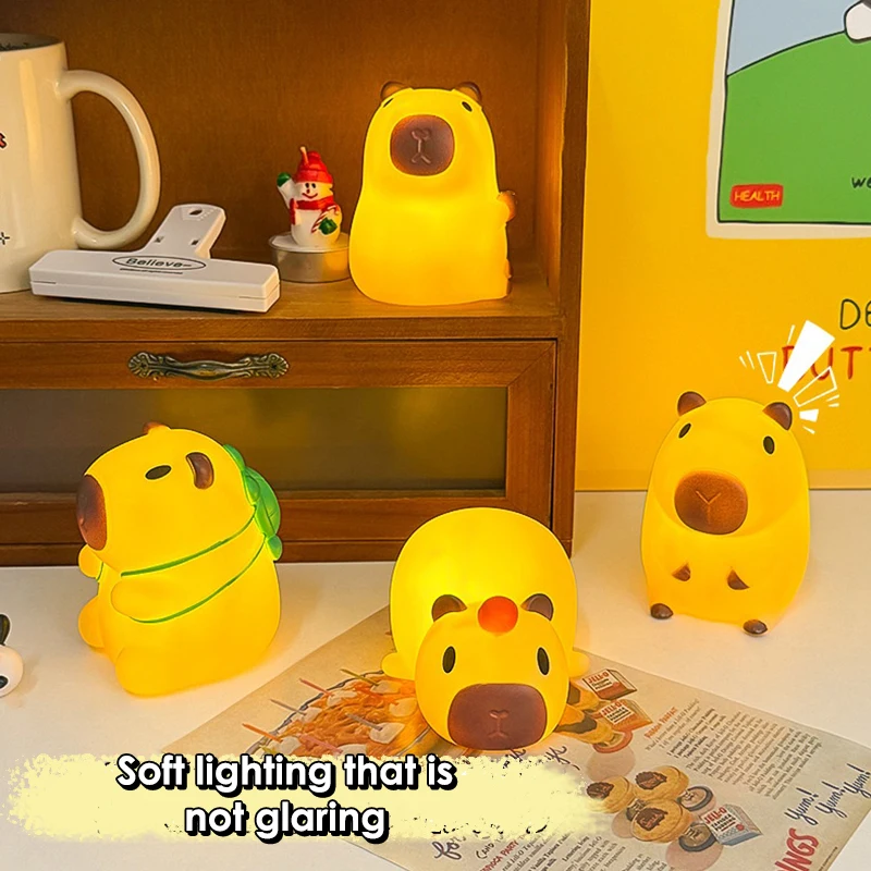 Cute Capybara Night Light Cartoon Silicone Sleep Night Lamp Children Room Office Desktop Decoration Lamp Animal Light