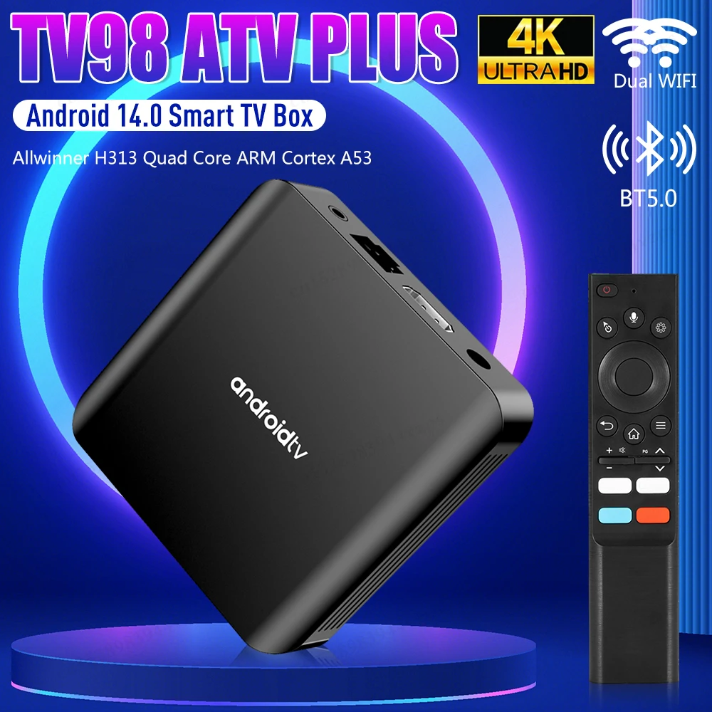 Android 14.0 4K TV Box TV98 ATV PLUS Media Player HD Set Top Box  2. 4G 5G Dual WIFI BT5.0 Allwinner H313 TV BOX with Remote