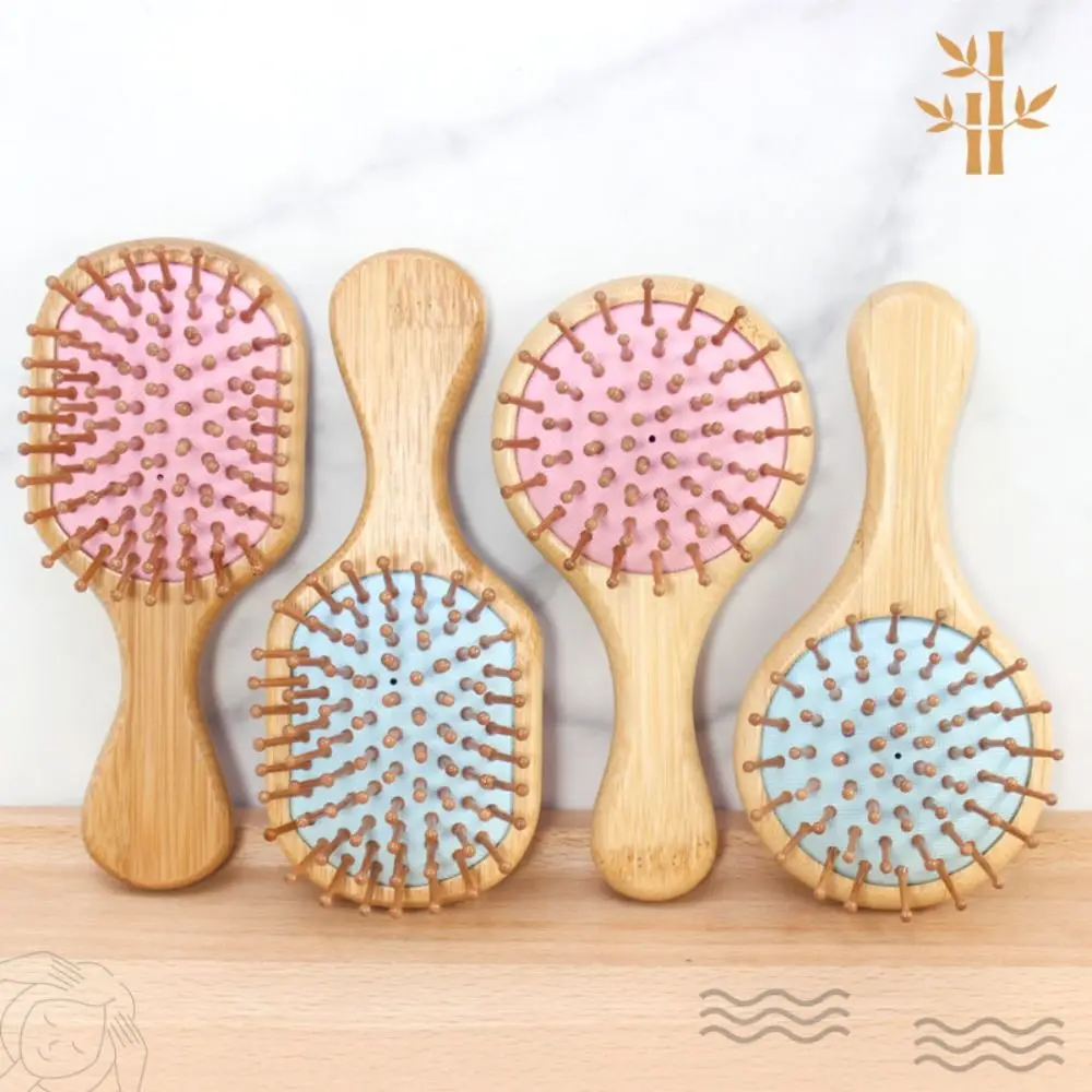 

Mini Bamboo Wooden Comb Scalp Air Cushion Massage Comb Round Anti-Static Detangling Cushion Hair Brush Hairdressing Tools