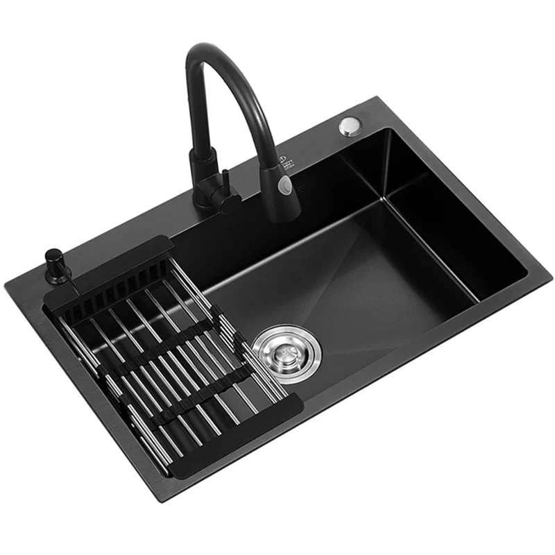 Nano Wash Basin Single Sink Stainless Steel Kitchen Sinks Drain Set Home Handmade Wash Basin Kitchen Accessories