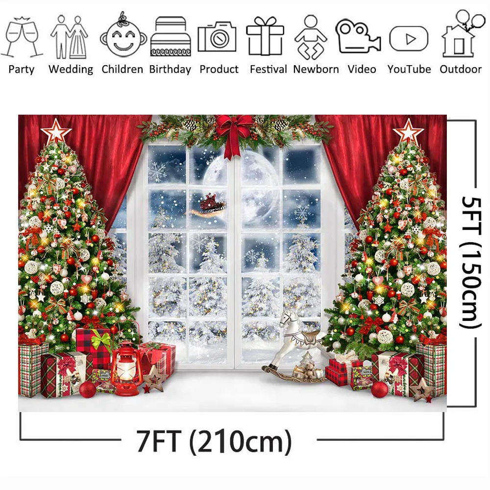 Mocsicka Natal Backdrops para Fotografia Natal Árvore Janela Neve Lua Cheia Foto Fundos Criança Retrato Atirar Estúdio Adereços - Image 6