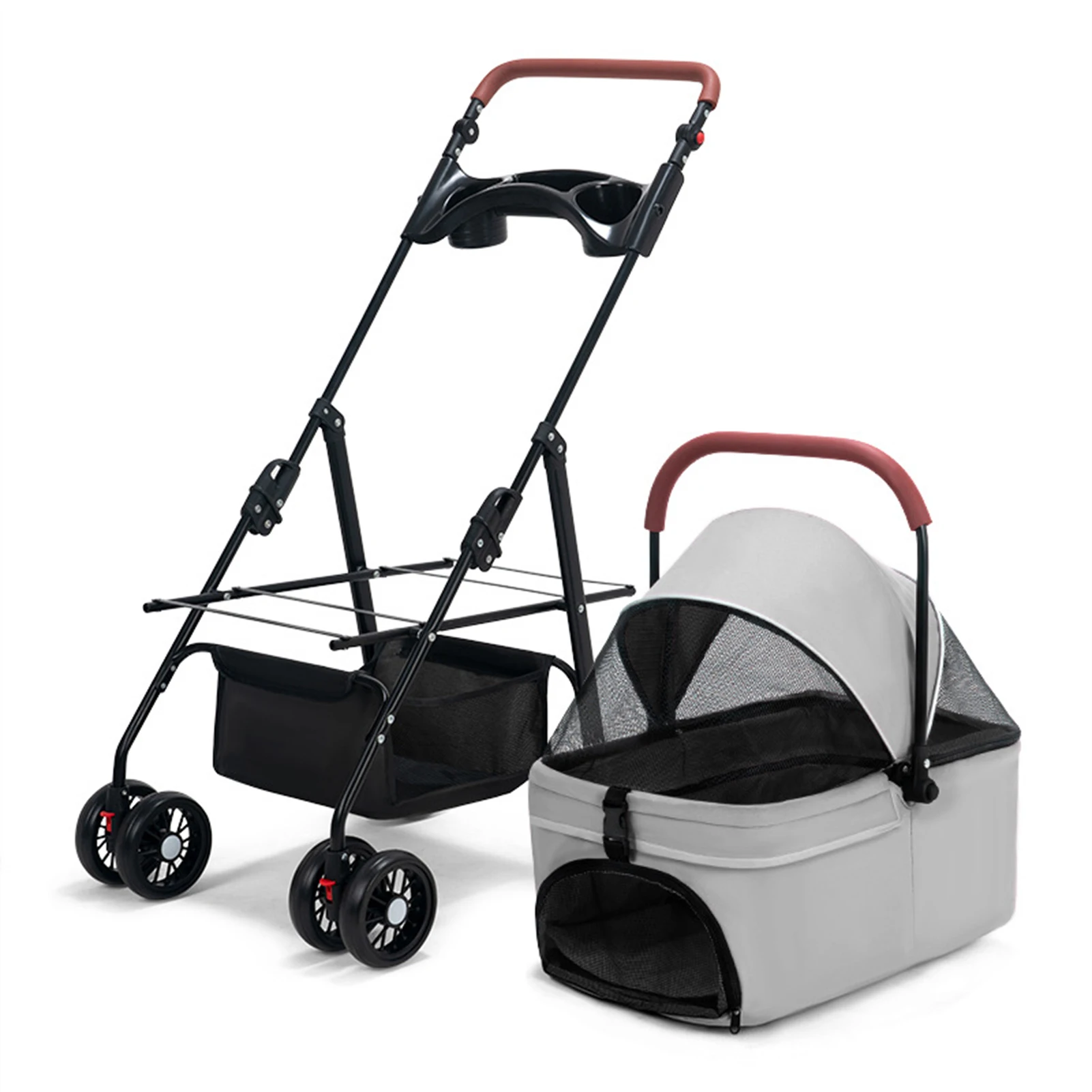 Pet Stroller, Folding Dog Stroller, Pet Folding 4 Wheels Dog/Cat Puppy Travel Carrier for Small Medium