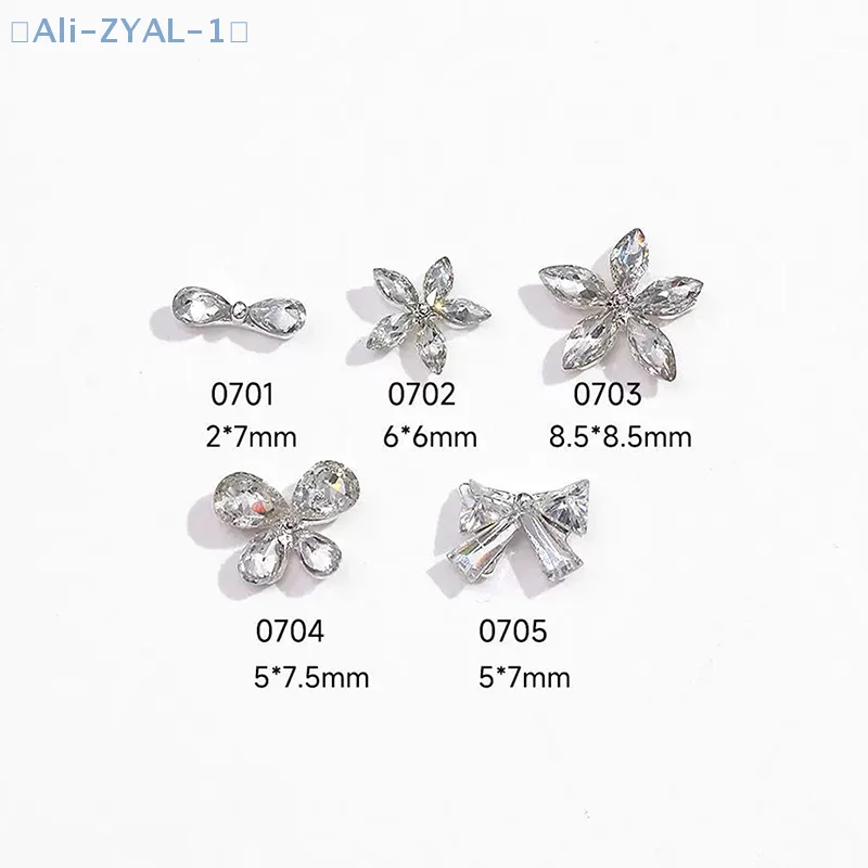 【ZYAL-1】10개 반짝이는 지르콘 네일 아트 라인스톤 장식 리본 꽃 네일 보석 플랫백 네일 아트 공예 DIY 장식