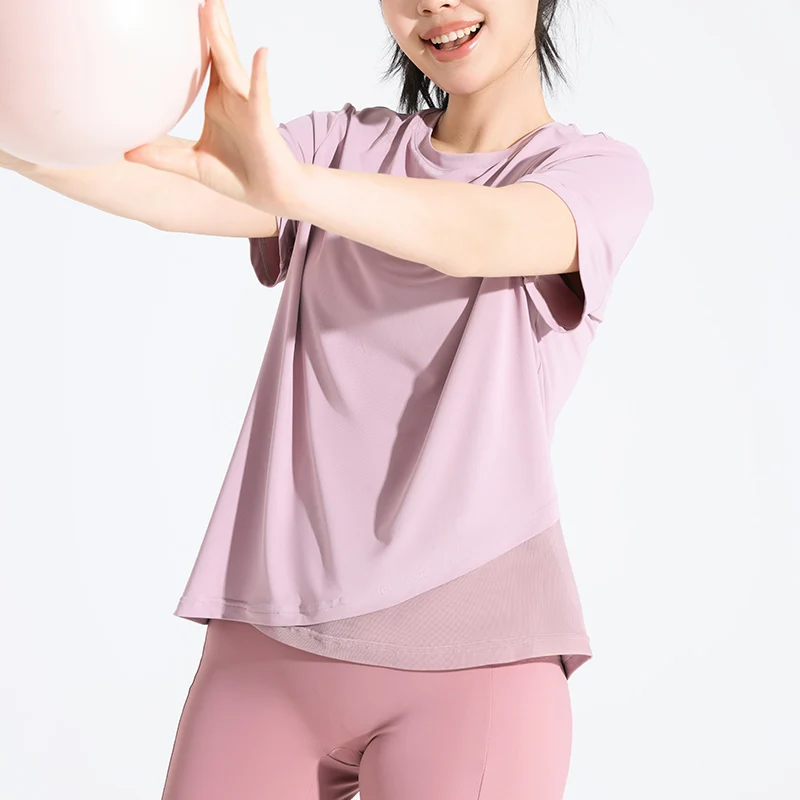 MaxRunPro Workout Tops for Women Plus Size Short Sleeved Patchwork Mesh Hem Athletic Running Shirts Breathable Yoga T-Shirts