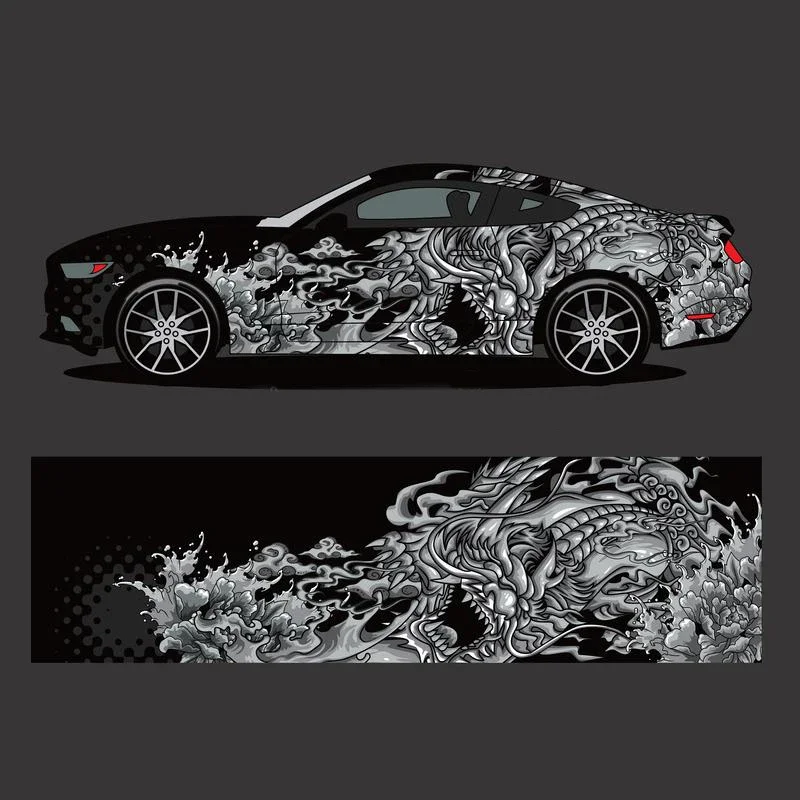 

Indiana Wave Dragon Car Sticker Racing Side Pack Modified Universal Abstract Decal Skull Pattern dragon Sticker