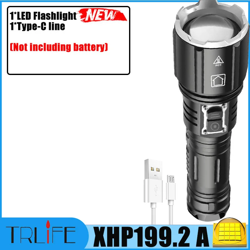 hunting torches 2000000LM Powerful LED Flashlight XHP199.2 Type-C USB Rechargeable Flash Light 5Modes Zoom Torch Tactial Flash Lantern Use 26650 bright star flashlights Flashlights