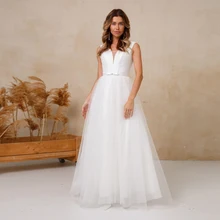 

White Sparkly Tulle Wedding Dress Floor Length A Line Corset Bridal Gown For Woman Sleeveless With Sashes 2022 Свадебное платье