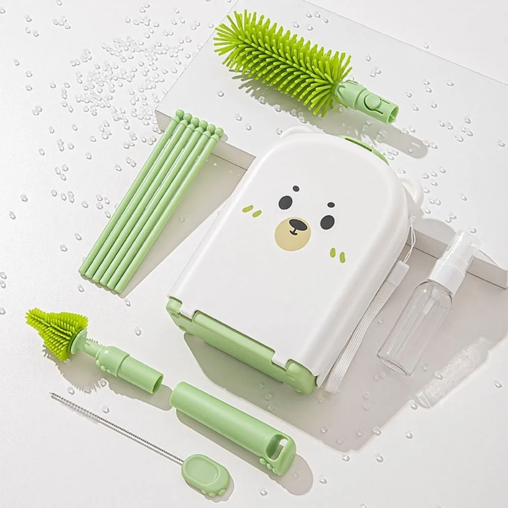 Convenient Baby Bottle Brush Set Long Handle with Stand Newborn Bottle Cleaner Water Bottle Cleaner 360 Degree Rotation