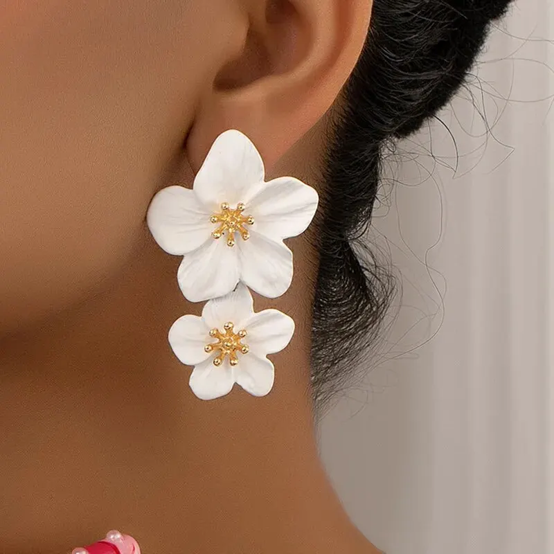 Purple Flower Drop Earrings For Women Double Layer Petal Flowers Earrings Dangle Daisy Spring Summer Earrings Party Jewelry