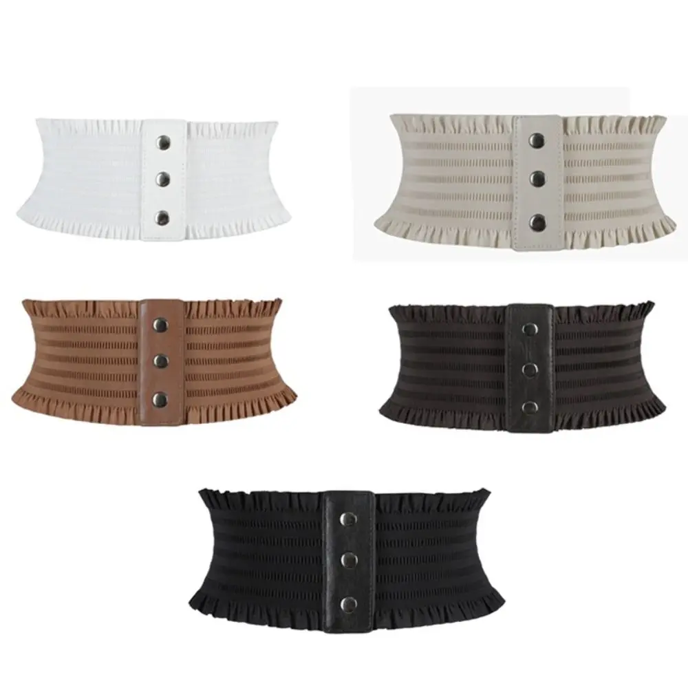 Women Leather Wide Elastic Cummerbund Waistband Belt