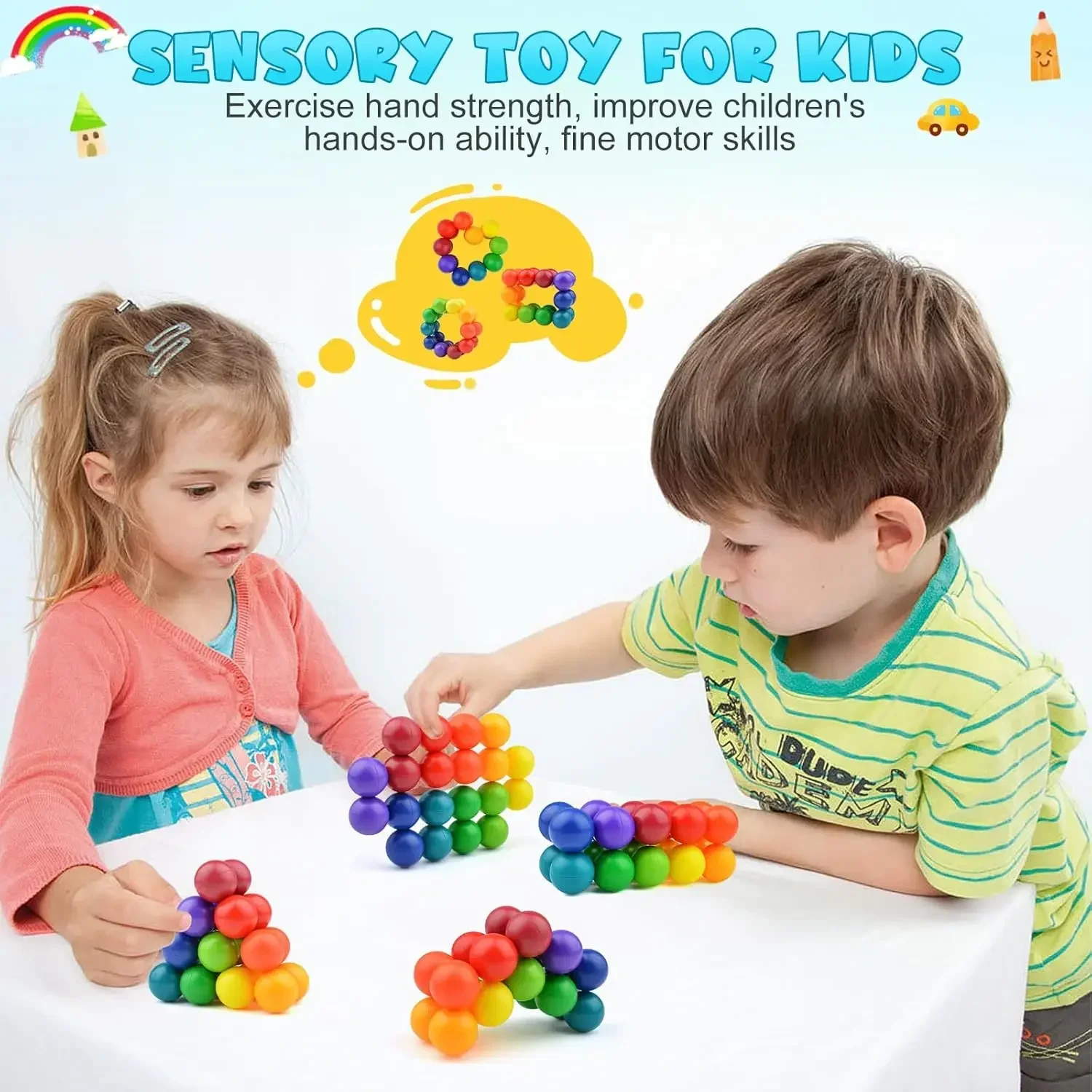 Sensory Fidget Toys Autism Fidget Ball Autistic ADHD Cool Desk Toy Calm Down Travel Airplane Toys Stuffers Gift for Kids Girls 3