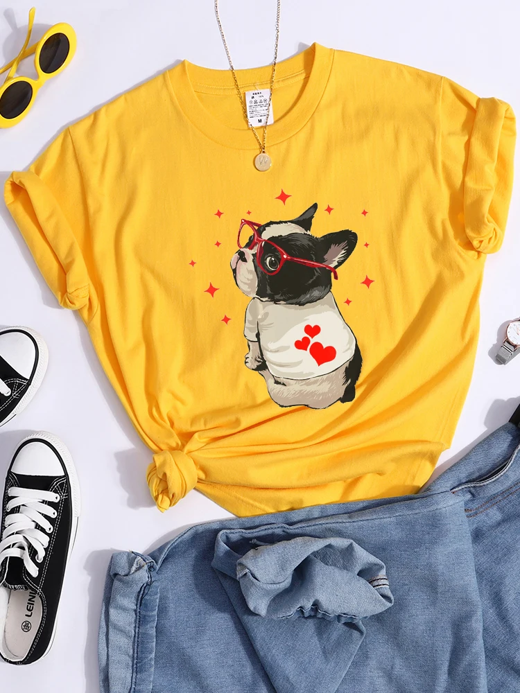 T-Shirt femme, humoristique et mignon, avec chien américain Boston Terrier, à la mode, Cool, de rue, Hip Hop, doux et respirant, 715_voghion.com