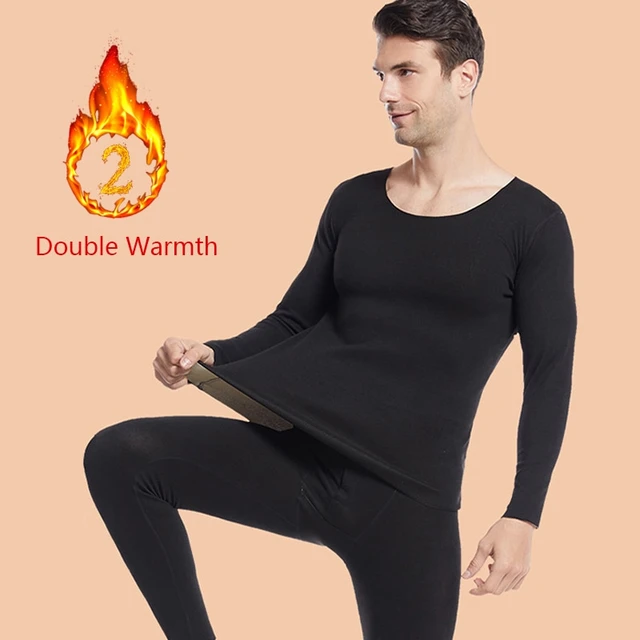 Man Winter Thermal Underwear Set Face Sanding Double Warmth Slim Body and  High Elasticity Comfortable and