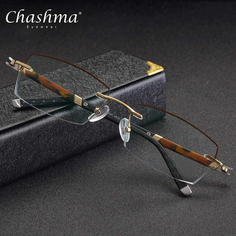 

Gold Color Eye Frames Men oculos de grau masculino armacao Rimless Myopia Prescription Glasses Spectacle Frames Eyewear