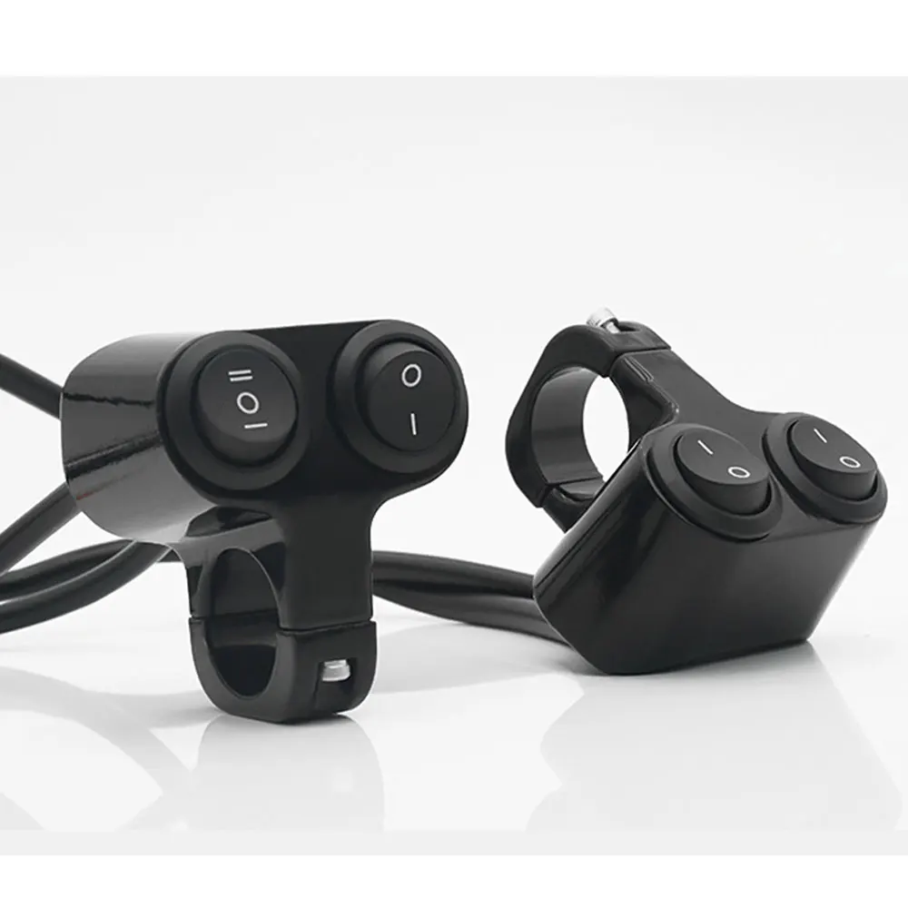 Motorcycle Handlebar 12V Headlight On/Off Switch Dual Button Control Waterproof 7/8in 22mm Flasher Speaker Fog Spot Light Switch