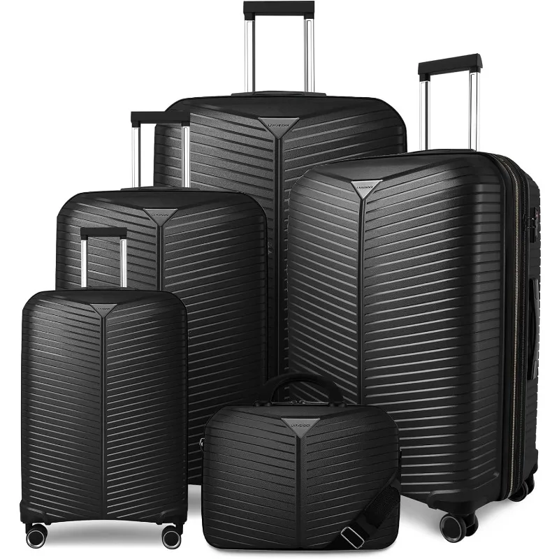 

LEAVES KING LARVENDER Luggage Sets 5 Piece, Expandable(Only 24"&28") PP Suitcase with Spinner Wheels, Durable Luggage Sets