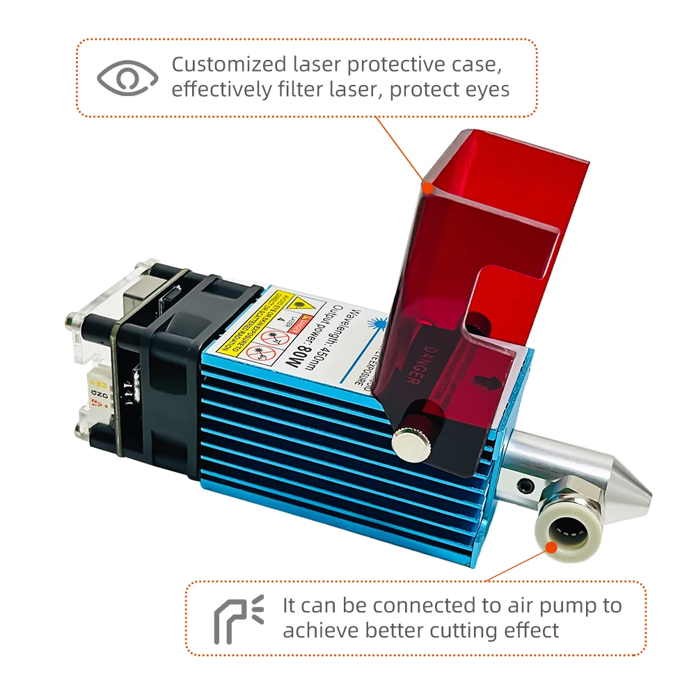 80W Laser Module with Air Assist 40W 80W Laser Engraving Head 450nm Blue Laser Head for CNC Wood Acrylic Laser Cutting Machine