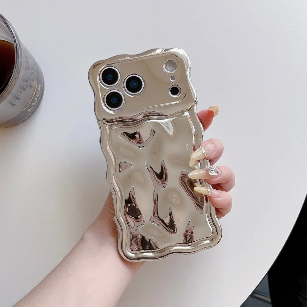 Electroplated Meteorite Patterned Phone Case with Creative Wave Border and Airbag Cover