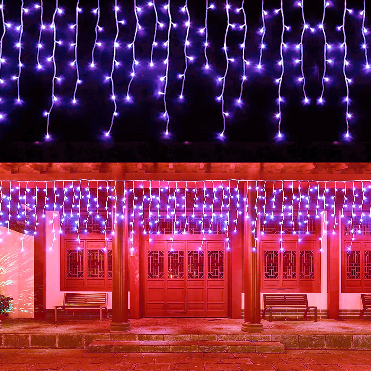 thumbnail image 1 of Decoraciones navideñas 2024 Guirnalda de calle para la casa Cortina de carámbanos de Año Nuevo Luces LED Decoración rosa Luces de hadas con control remoto, 1 of 5