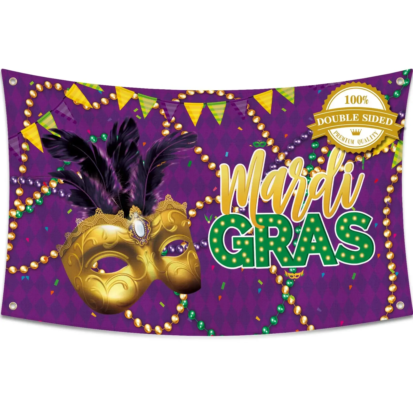 Mardi Gras Flag Happy Carnival Decoration Vivid Color and Purple Mask  Polyester with Brass Grommets Outdoor Family Decor Party - AliExpress