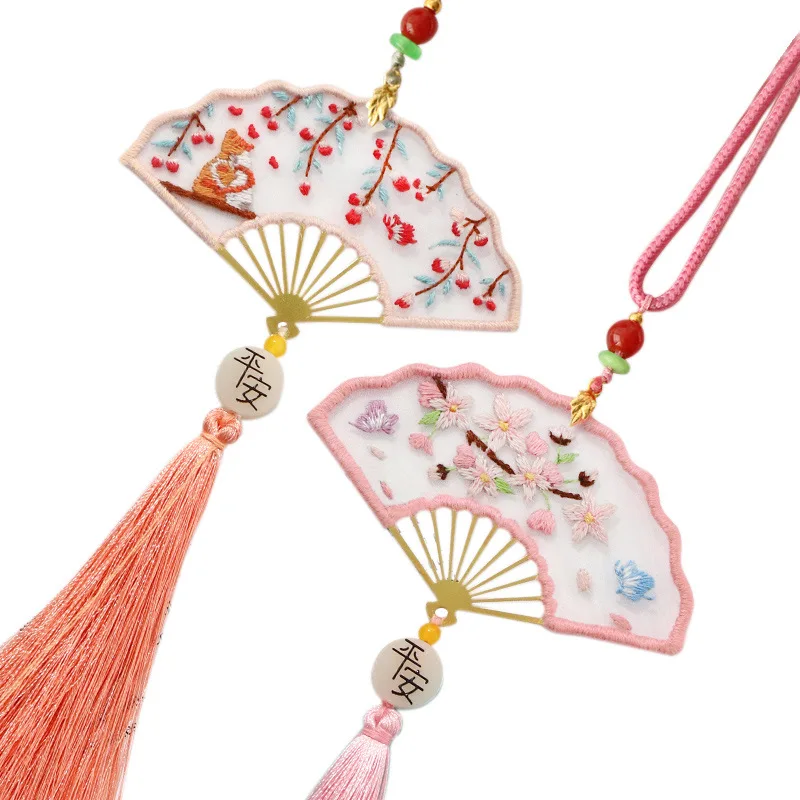 Bookmarks Cross Stitch Tassel Fan Diy Embroidery Needle Minder Kit Threads for Knitting Fabric Needlework Decor Pendant Jewelry embroidery kit