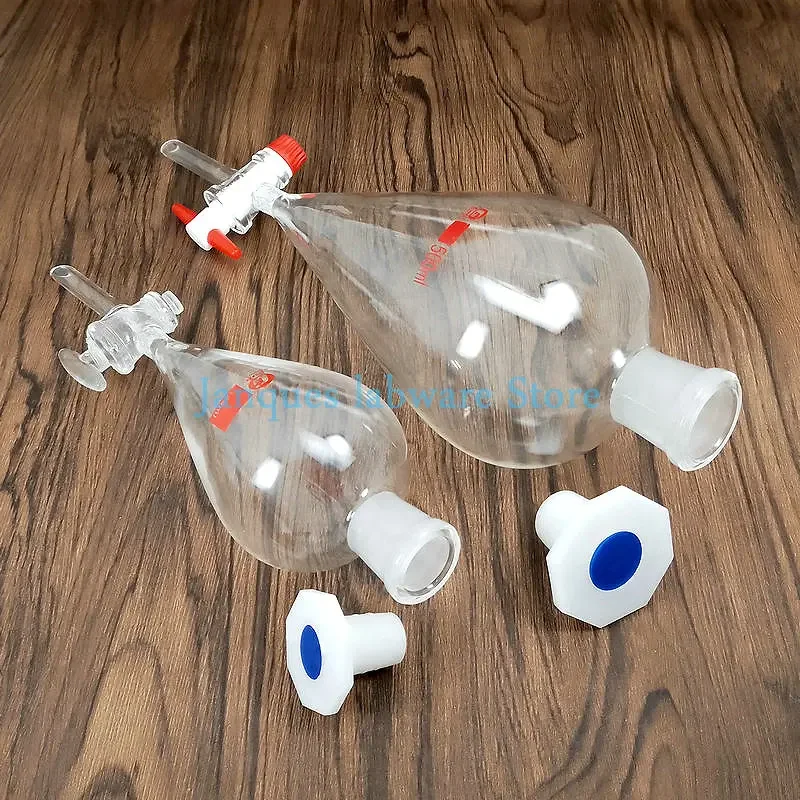 1piece Laboratory 30ml to 1000ml Glass Pear-Shaped Separation Funnel with Glass Piston/PTFE Piston, Grinding Mouth Drop Funnel