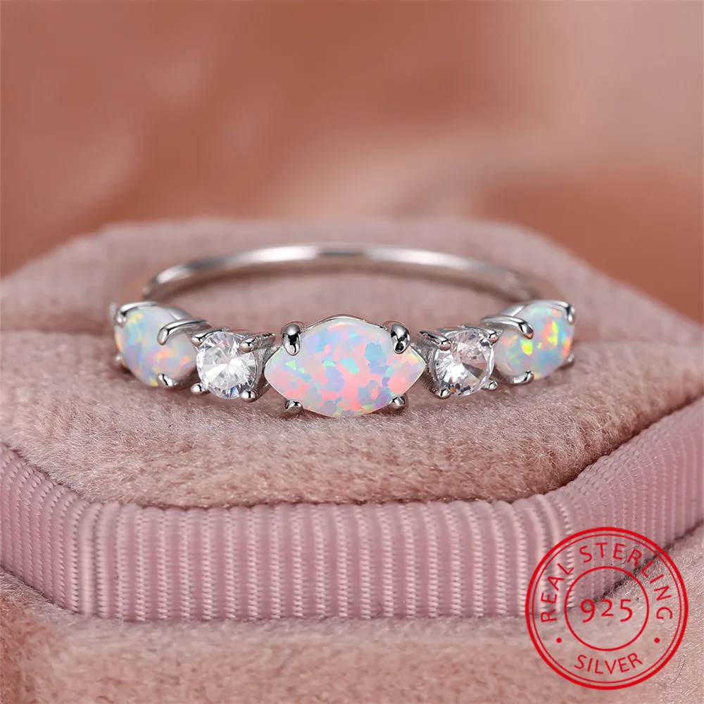 Women's Opal Adjustable Ring - 925 Sterling Silver October Birthstone Jewelry