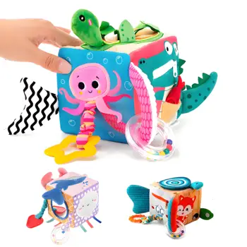 Early Educational Soft Cloth Cube for Baby Fabric Activity Scenery Cloth Block for Baby 0 12 Months Rattles Mobiles Music Toys