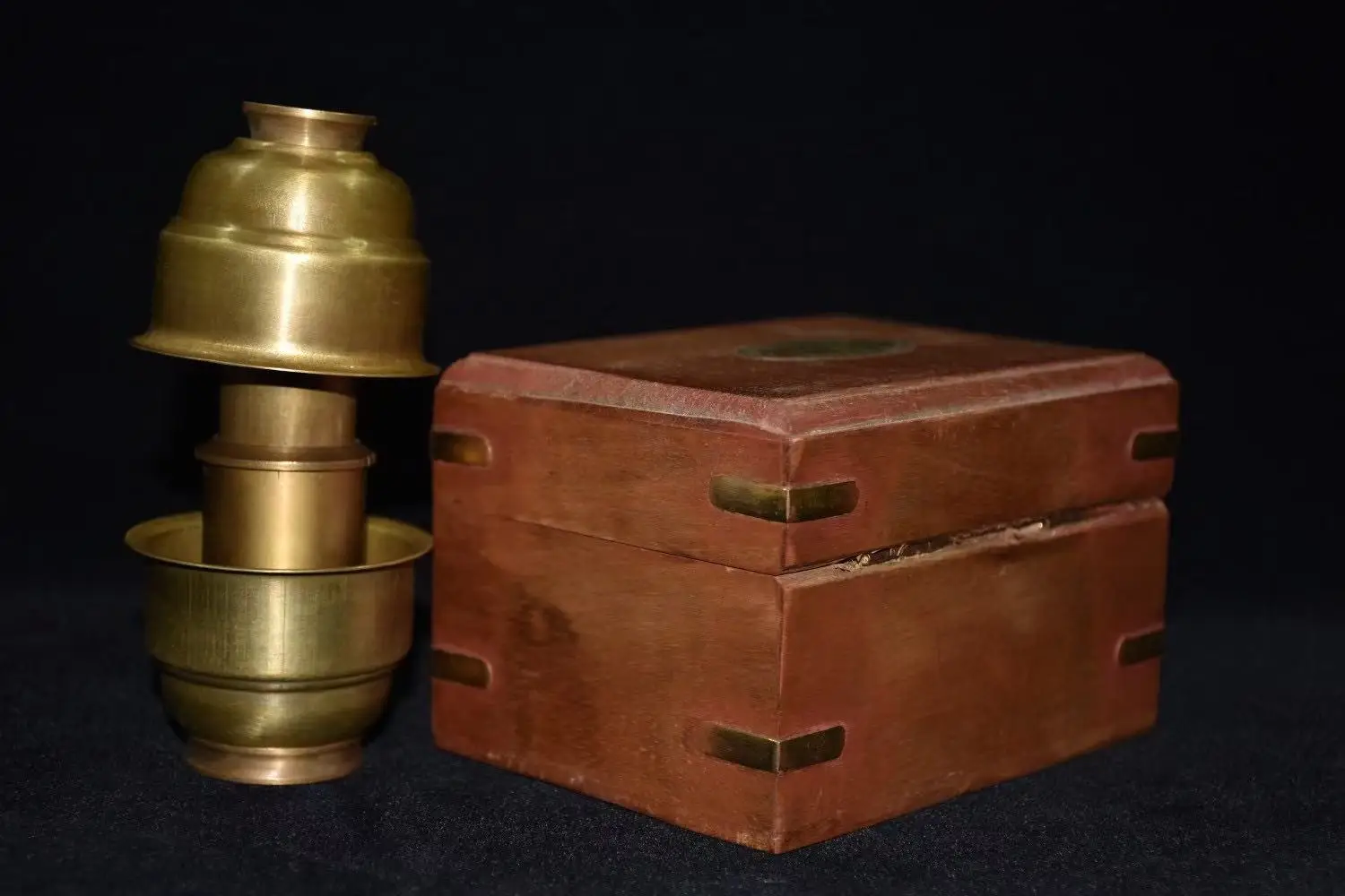 Decoration Old Chinese copper telescope statue，LONDON 1920,with wooden box,