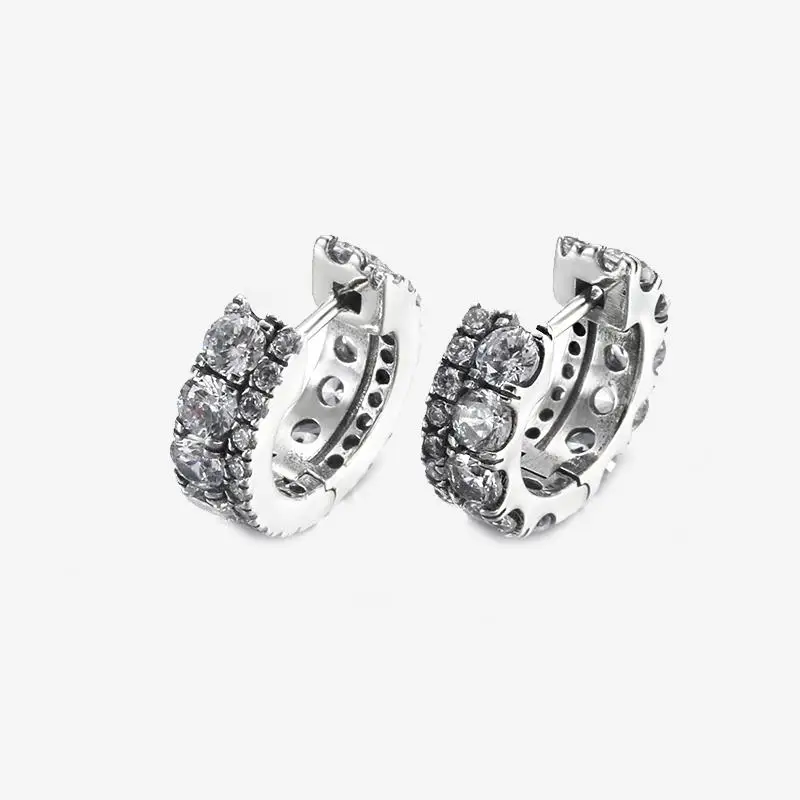 2022 Authentic 925 Sterling Silver Earring Sparkling Star Blue Gem Golden Heart Halo Stud Earrings Women Jewelry BirthdayGift