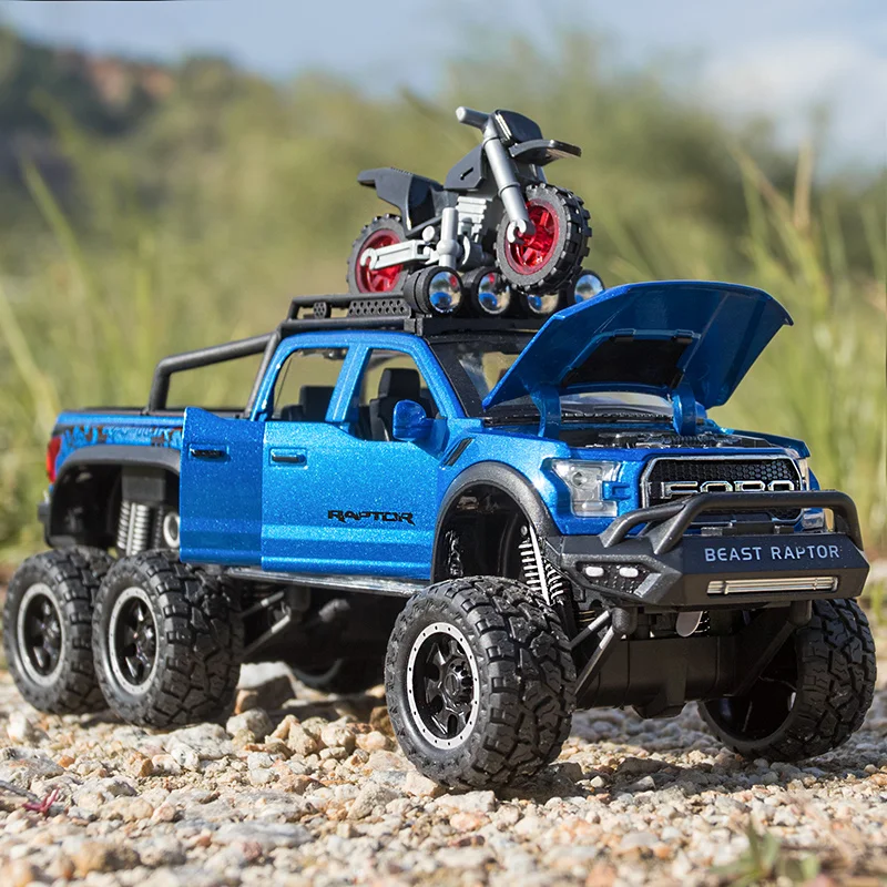 1/28 Scale Ford Raptor 6x6 Beast F150 Alloy Car Model Diecasts Metal Modified Off-Road Vehicles Collection Kids Gift Miniauto