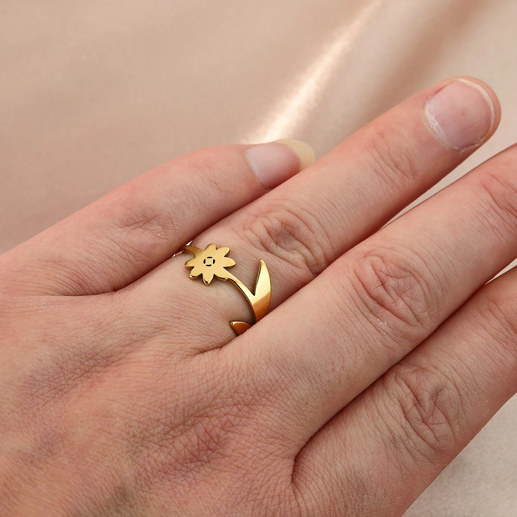 Anillo Geométrico de Flor y Hoja Vintage (Acero Inoxidable Dorado) Saf384b5709b84ae49d3876498462b43al