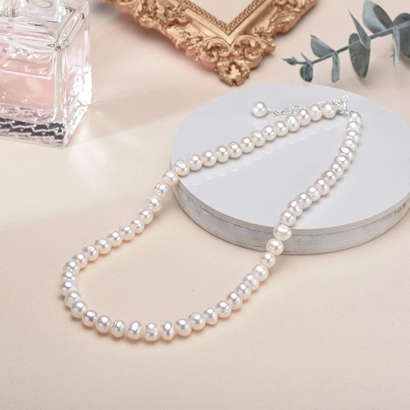 6-7mm Freshwater Cultured Pearl Necklace for Women, Real Chokers Pearl Necklace, Women's  Sterling Silver Pearl Strand Necklaces