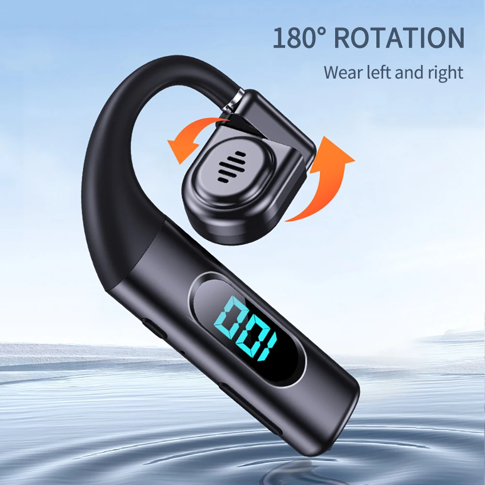 

NEW Single Bluetooth Headset Rotatable Earbuds Hook Ear Handsfree Business Earphones HIFI Stereo Headset With LED Power Display