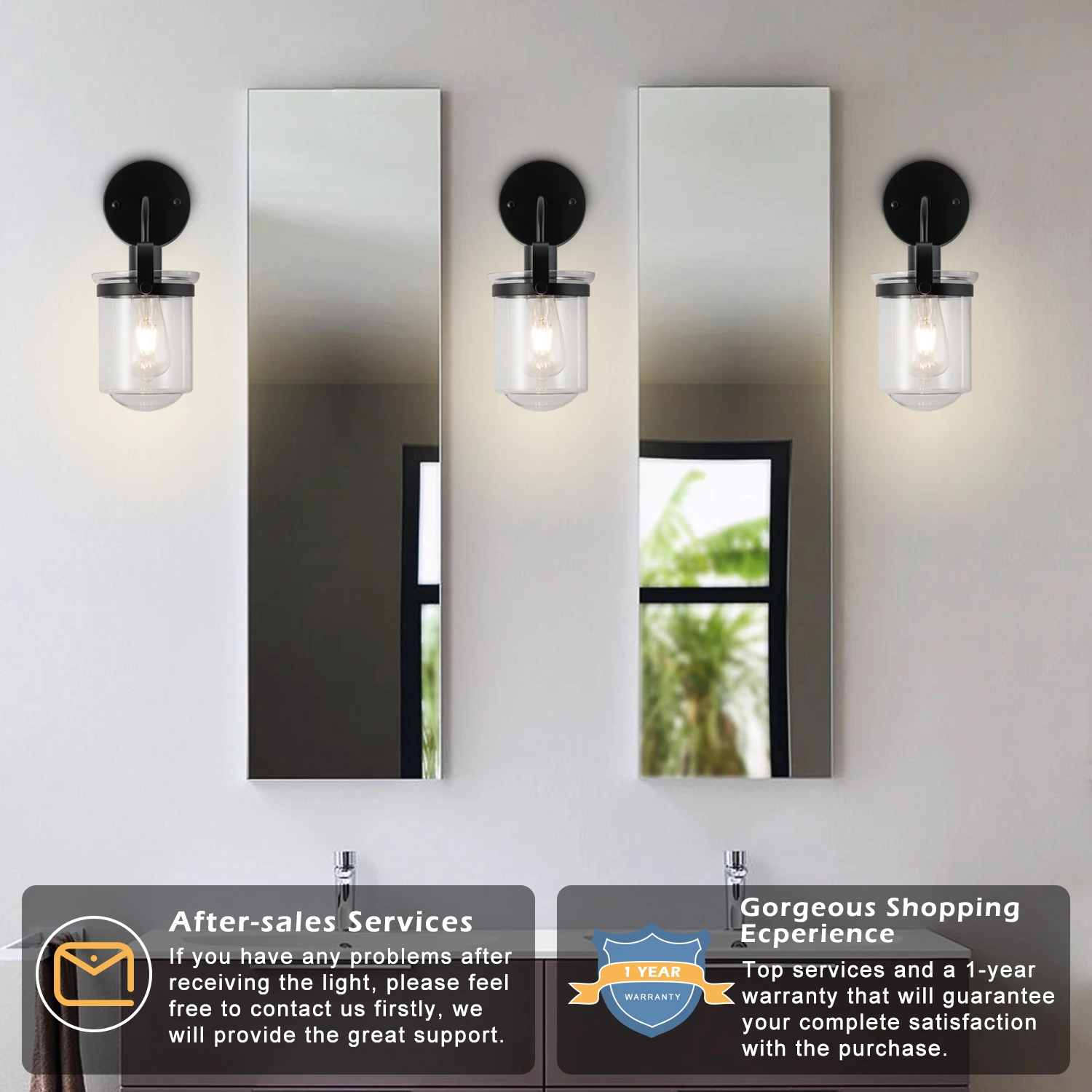 1-Light ll Lamp with Clear Glass Shade，Modern ll Sconce， Industrial Indoor Light Fixture for Bathroom Living Room Bedroom