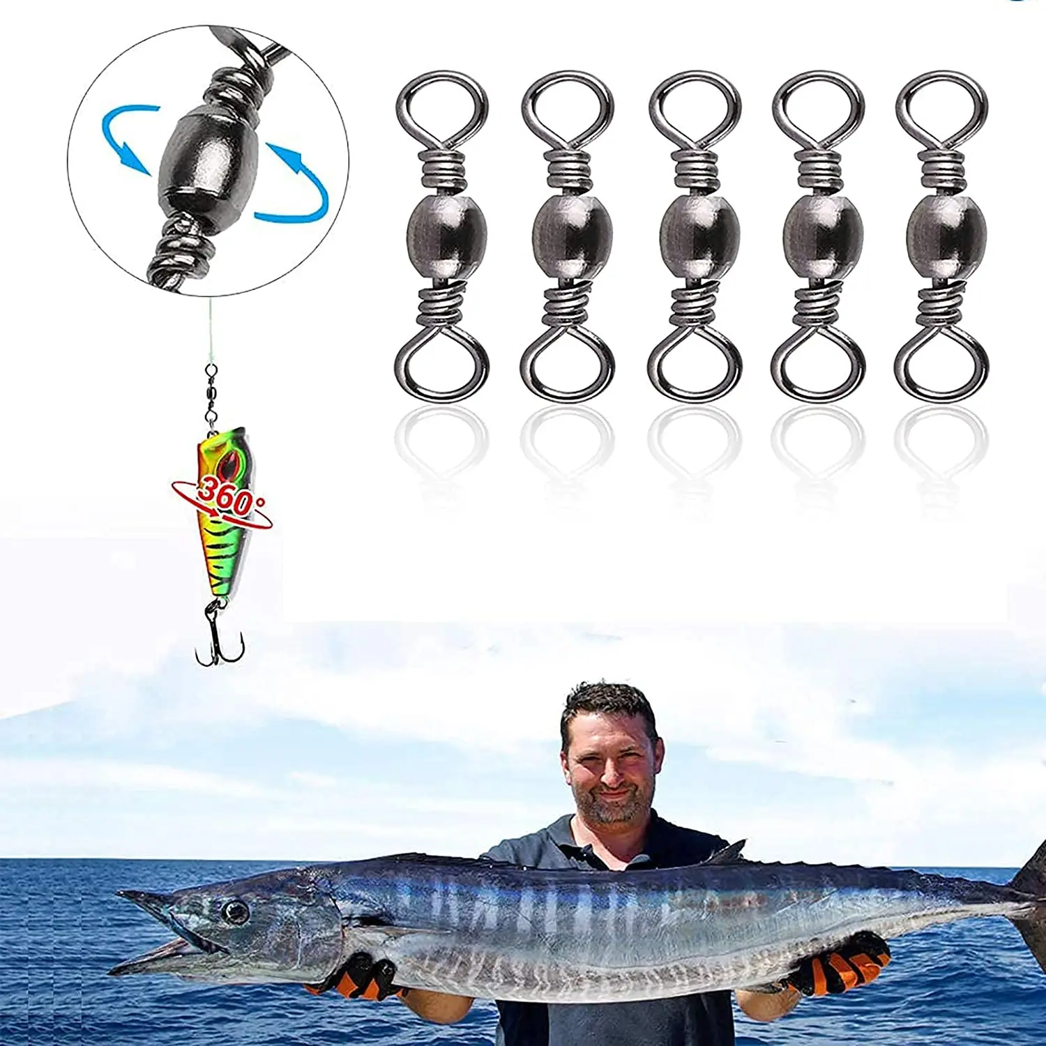 Fishing Tackles Goture 200pcs Rolling Swivel Snap Drag 16kg-70kg Stainless Steel Fishhooks Barrel Swivel Line Connector