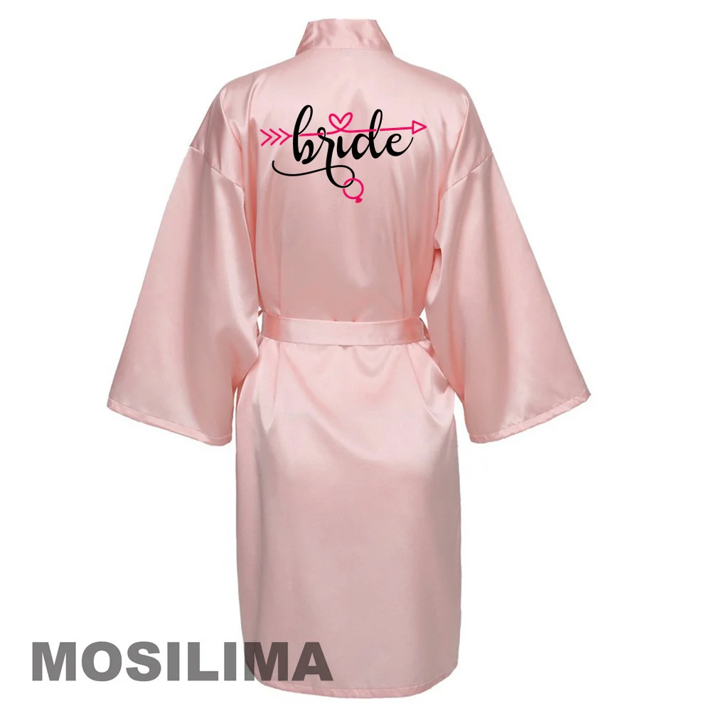 Women Silk Satin Short Night Printing Robe Kimono Robe Fashion Bath Sexy Bathrobe Femme Wedding Bride Bridesmaid SP231