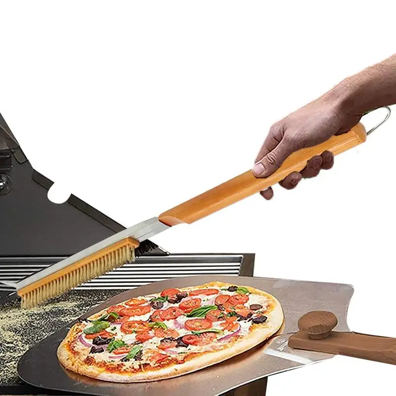 Pizza Stone Cleaning Brush Pizza Oven Copper Brush Bristle Brass Scraper Household Grill Cleaning Oven With Long Handle