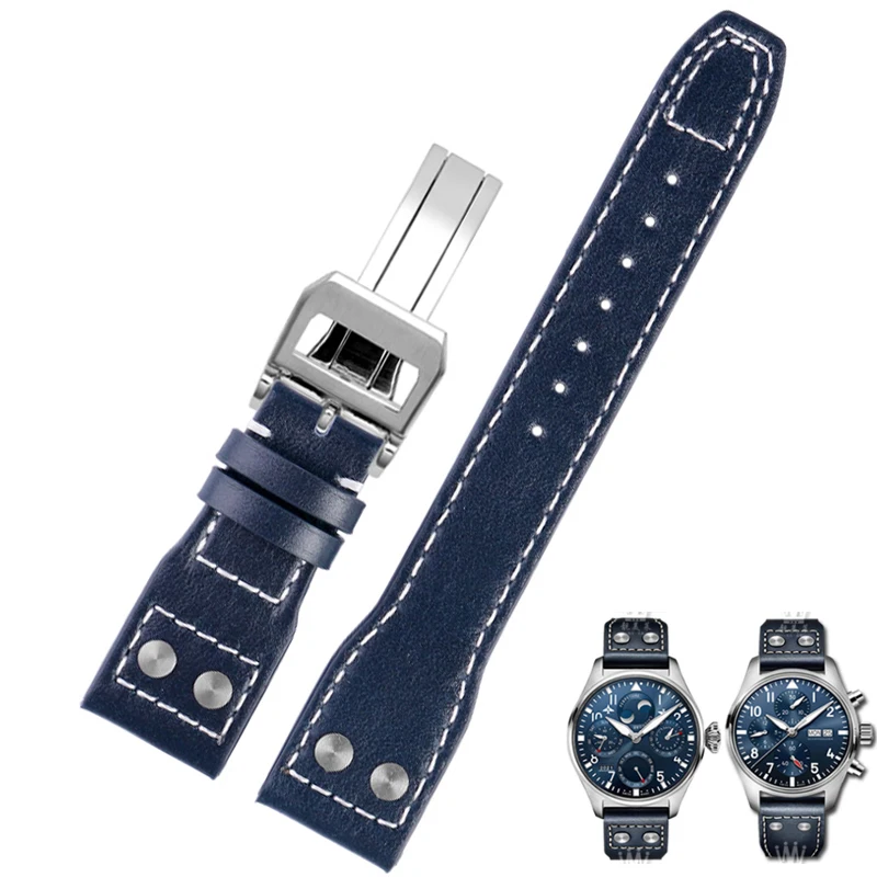 21Mm 22Mm Cinturino In Vera Pelle Per Iwc Big Pilot Lanciafiamme Little Prince Mark 18 Cinturino Bracciale Per Unghie In Salice Blu Nero