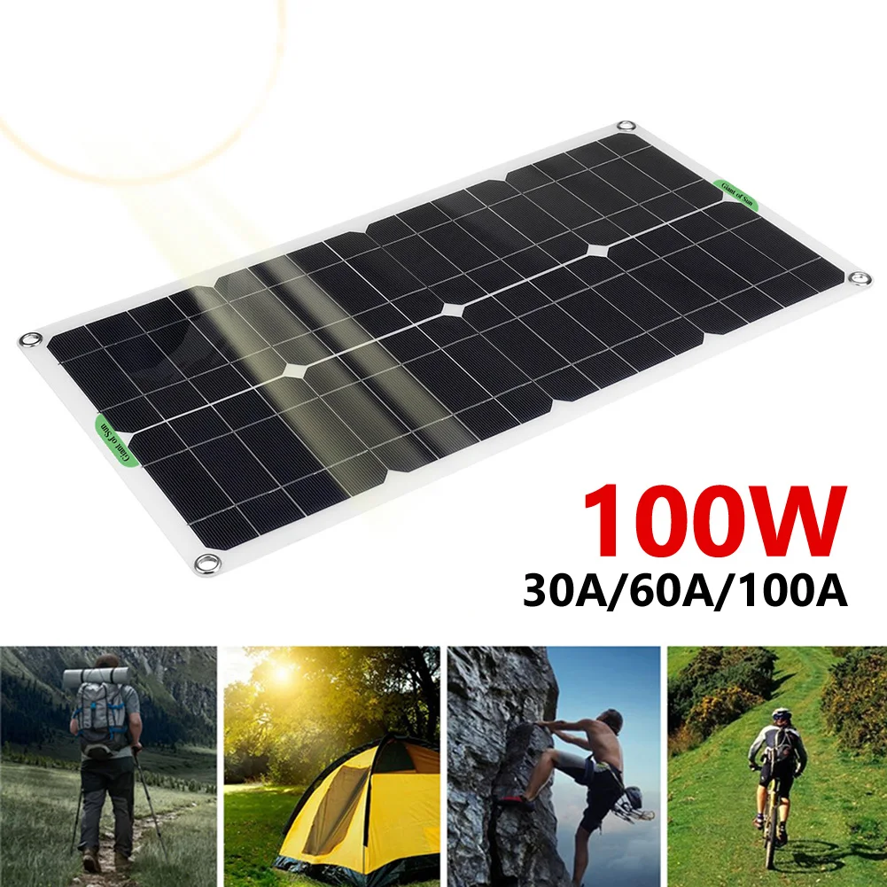 100W Solar Panel Kit with 100A Controller Outdoor Solar Cell Dual USB Output for Car Yacht RV Boat Mobile Phone Charger Supplies