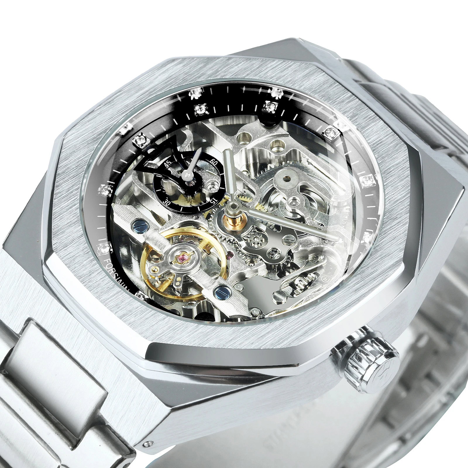 Orologio Automatico Da Uomo Forsining Lusso – Movimento Meccanico A Carica Automatica, Cassa In Acciaio Inox, Bracciale Acciaio, Quadrante Argento
